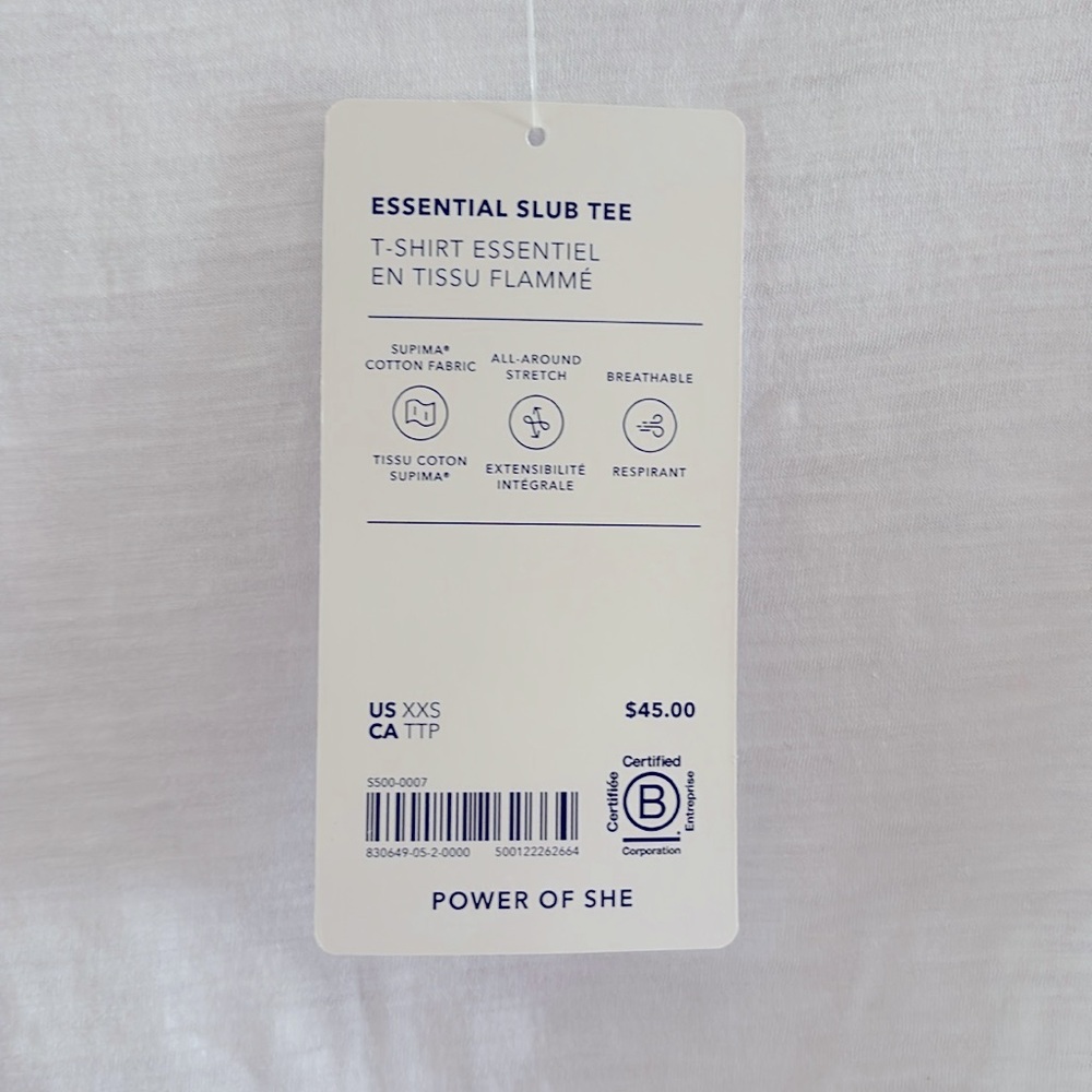Athleta Essential Slub Tee. White. XXS. 100% Supima Cotton. NWT. - Picture 4 of 6